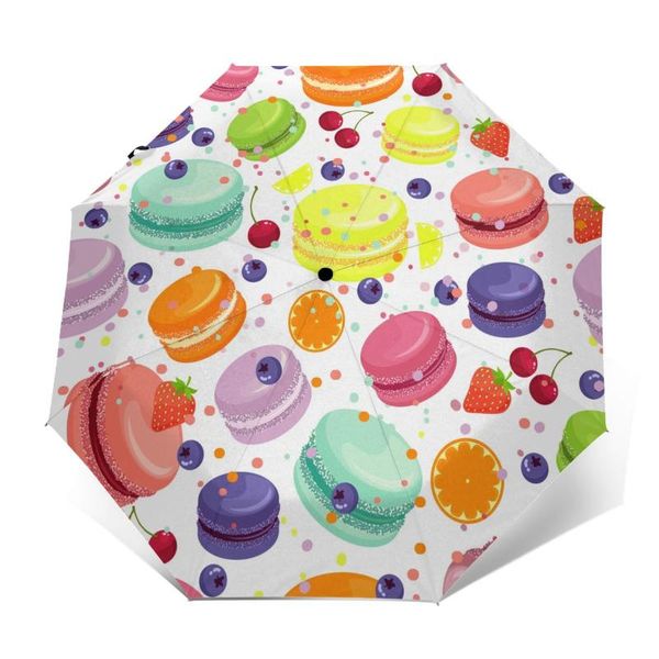 

umbrellas wind resistant fully-automatic umbrella macaroons rain 3 folding parasol travel car