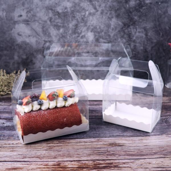 

gift wrap 20pcs cake roll packaging box transparent hand-held pastry mousse long