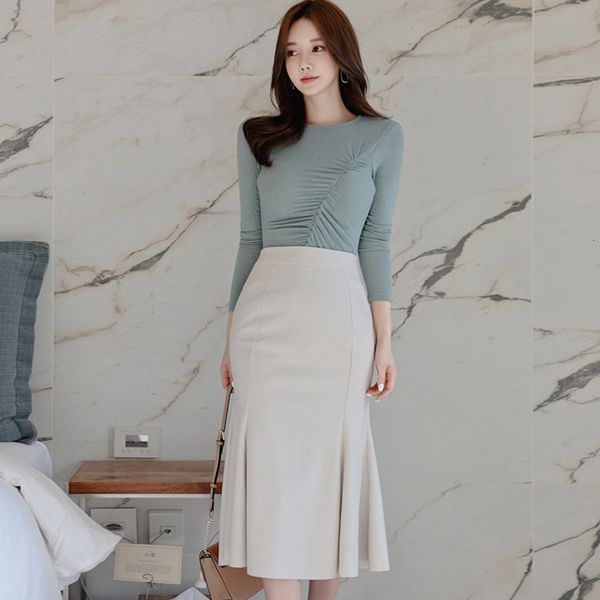 

arrival fashion spring women set thin ladies long upper part waist pencil skirt two pieces, Black