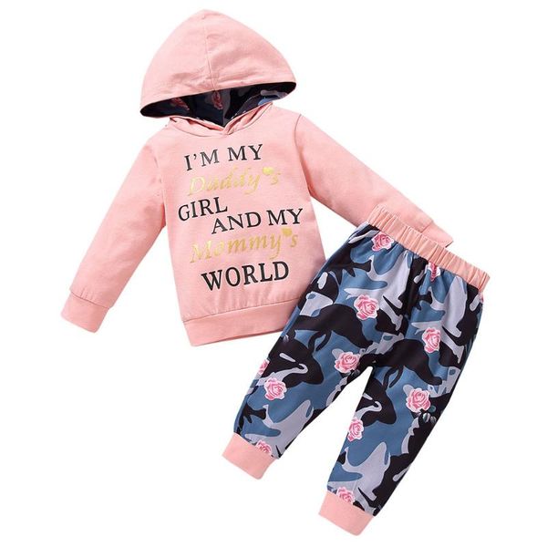 

born 2 pcs set infant baby girls fashion spring autumn letter hoodie long sleeve +floral print pants outfits clothing sets, White