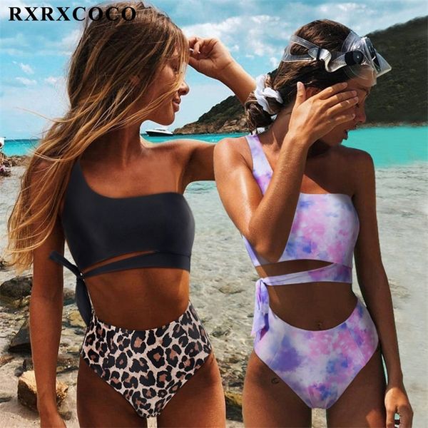 

rxrxcoco bikini high waist swimwear women push up beachwear swimsuit female swimming suit leopard one shoulder women bikini 210318, White;black