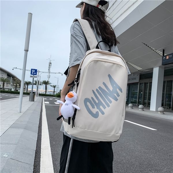 

new high capacity tide brand letter college and middle school student schoolbag korean nylon backpack outdoor travel backpack