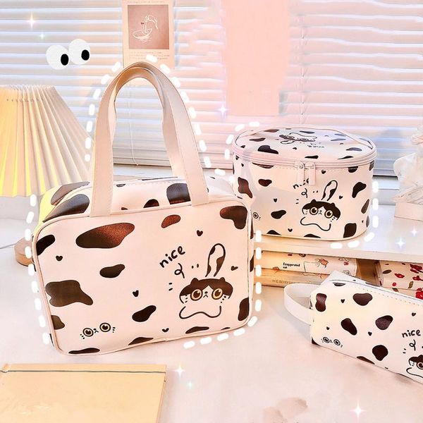 

storage bags cow style leather make up bag women's casual travel organizer toiletry