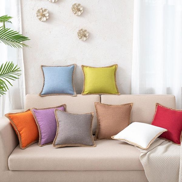 

cushion/decorative pillow retro throw covers burlap linen trimmed decorative cushion cover case for couch car sofa bed 30x50/45x45cm