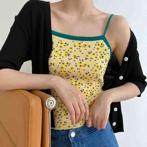 

women's tanks & camis summer knitted flower print sleeveless tank colorful cami female h2kw, White