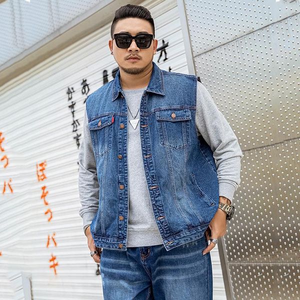 

men's vests plus-size fall looser denim waistcoat with a larger jacket, Black;white