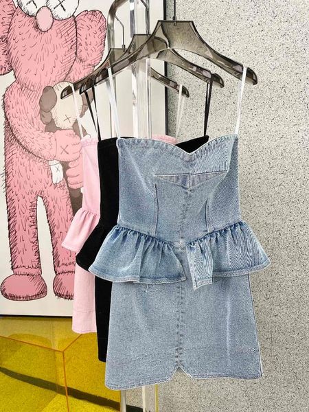 

casual dresses 2021 women fashion sleeveless tube denim dress 0410, Black;gray