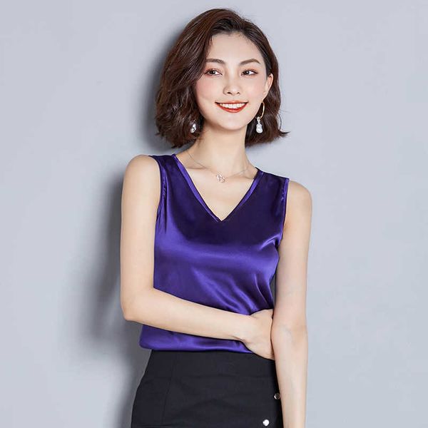 

women ladies sleeveless vest female summer casual silk tees for woman solid and blouse clothing 210531, White