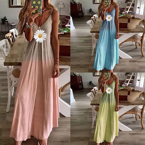 

dresses for women summer fashion tie-dye beach pullover maxi boho sundress ladies casual loose long slip dress vestido de mujer, Black;gray
