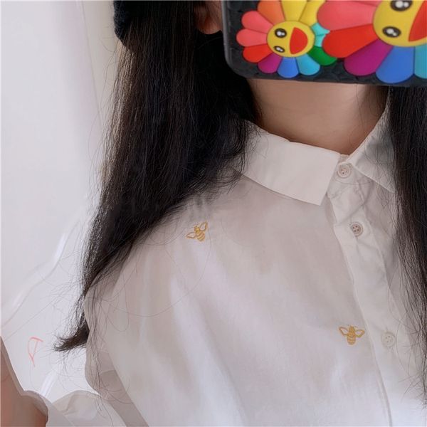 

women's blouses & shirts lamtrip unique little bee embroidery white long sleeve cotton cartoon shirt blouse 2021 spring ndnh