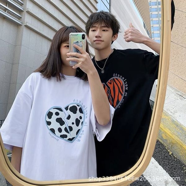 

brand t shirt and polos 2021 summer trend hip hop love short sleeve t-shirt male couple oversize guochao vibe half, White