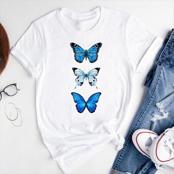 

graphic butterfly 90s cute printing womens t shirt fashion print short sleeve summer female clothes tees, White