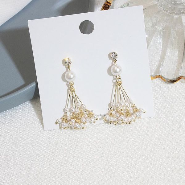 

dangle & chandelier 2021 trend fashion korean long tassel pearl pendant earrings for women wedding jewelry accessories gift, Silver