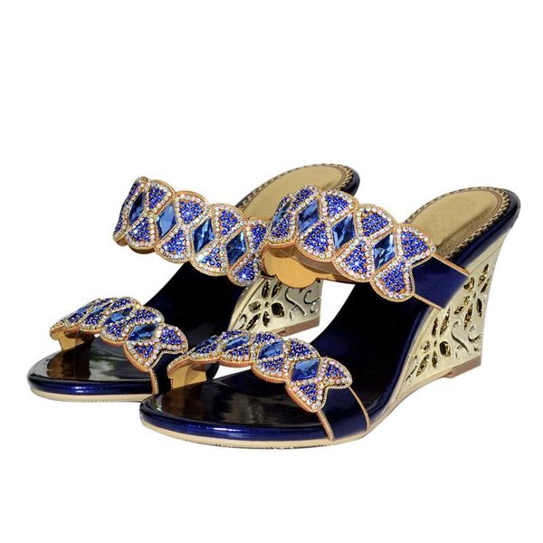 

christia bella fashion women high heels slippers open toe wedge crystals shoes casual bohemian style sandals, Black