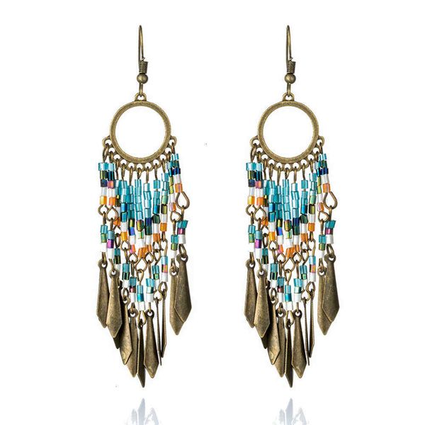 

boho luxury bohemian gypsy vintage ethnic long tassel drop earrings suspension dangle ear ornaments for women's wedding accessories, Golden