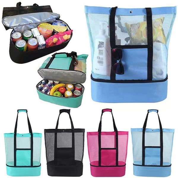 

storage bags high capacity mesh handbag double-layer heat preservation picnic beach bag net outdoor portable lunch backpack food storge