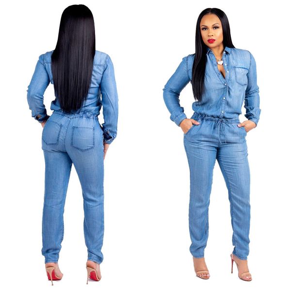 

fashion strapping smr9021 jeans women's slim casual jumpsuit, Blue