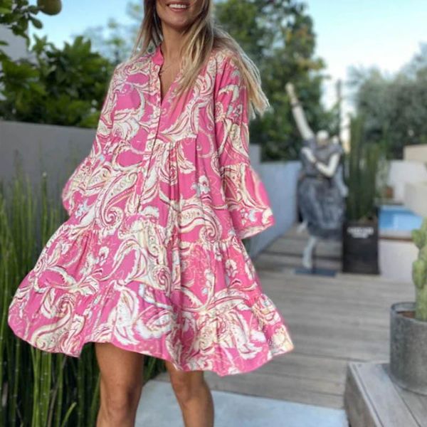 

casual dresses women autumn summer v-neck long sleeve loose dress 2021 beach vestidos robe for party sundress vestido, Black;gray