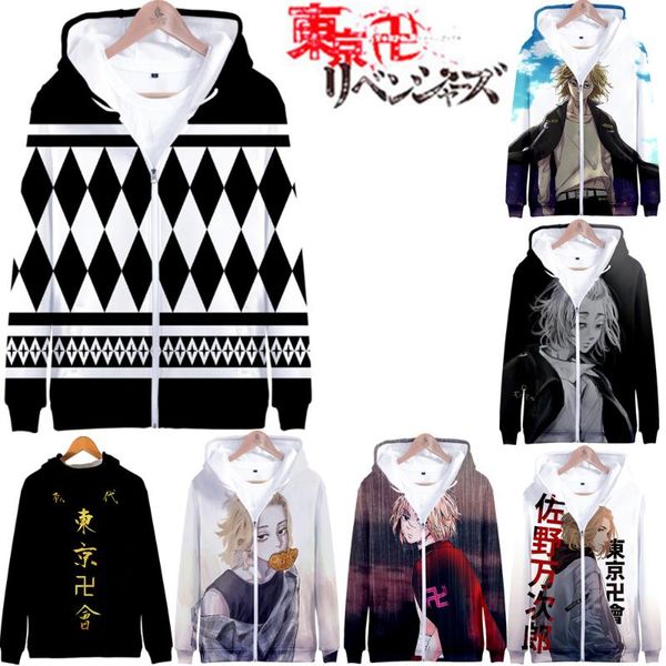 

men's hoodies & sweatshirts anime tokyo revengers cosplay sweater zipper hoodie sweatshirt for autumn and winter season, Black
