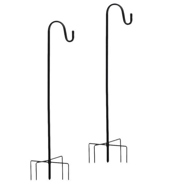 

hooks & rails 2pcs shepherd plant hook garden stake outdoor stand hanger (black)