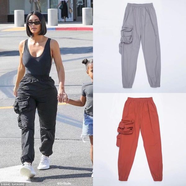 

women's pants & capris side pocket sportwear cargo summer autumn streetwear bf style jogger high waist hip hop trousers, Black;white