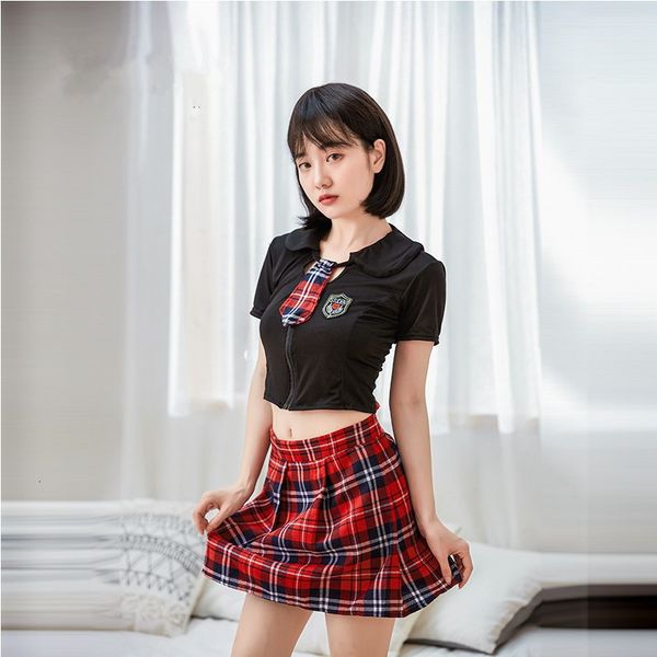 

passion hollow underwear out transparent student sailor short skirt female anchor temptation nightclub uniform suit, Black;white