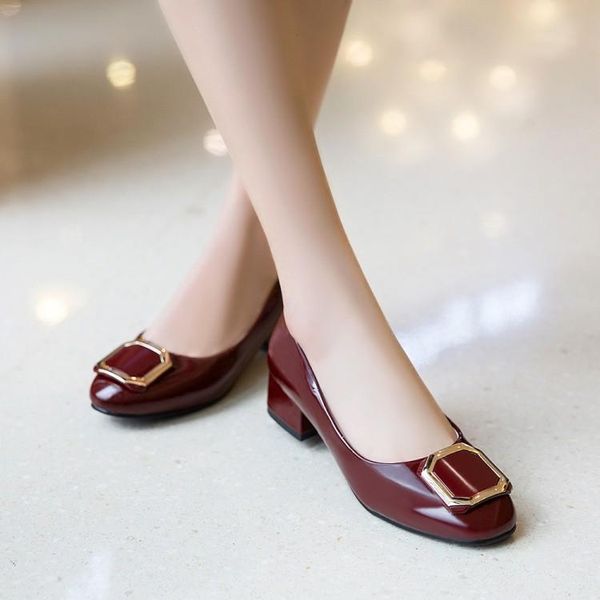 

dress shoes oversized 12 13 14 ladies high heels women woman pumps square and round head shallow rough heel metal decoration, Black