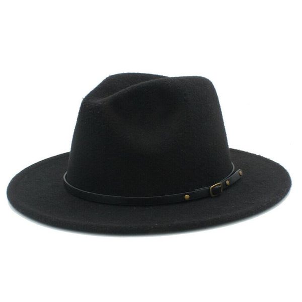 

wide brim hats 2022 women wool fedora hat with leather belt panama winter autumn jazz trilby male sombrero cap, Blue;gray