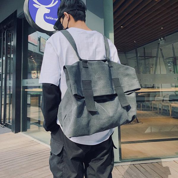 

backpack fashion multifunctional men trend student bagpack solid color literary youth street bags canvas