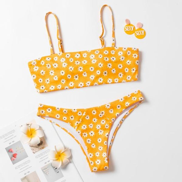 

women's two pieces swimwear yellow micro bikini beachwear daisy fresh plus size triangle swimsuits bathing suit, White;black