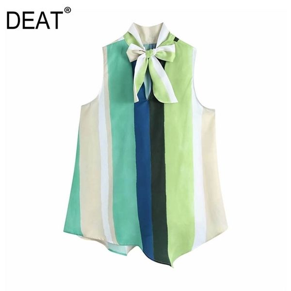 

[deat] summer fashion stand-up collar sleeveless bow splicing loose casual women shirt 13c355 210527, White