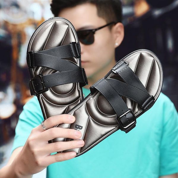 

slippers 2021 summer cool water flip flops men soft massage sandals beach fashion man casual shoes zapatos hombre, Black
