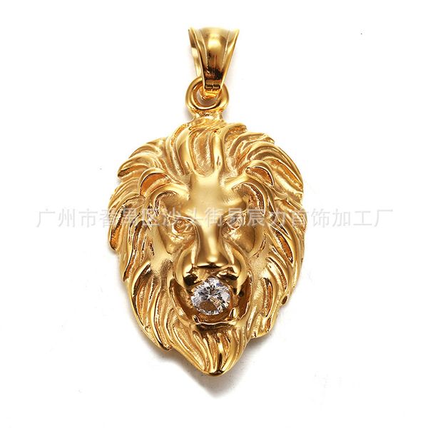 

necklac stainls steel lion pendant with diamond pendant accsori for men, Silver