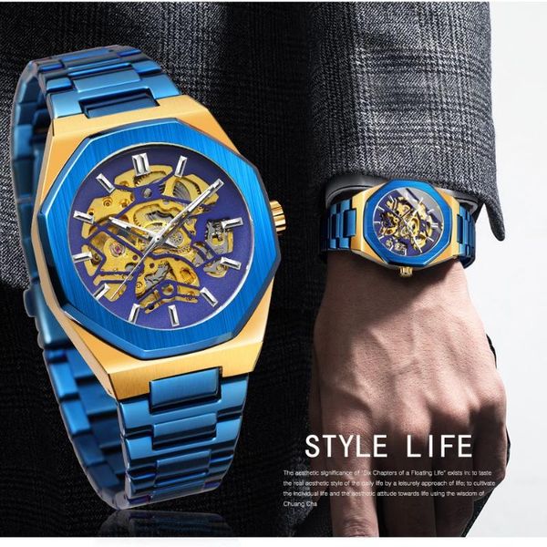 

wristwatches forsining watch men mechanical automatic skeleton clock waterproof stainless steel luxury male relogio masculino, Slivery;brown