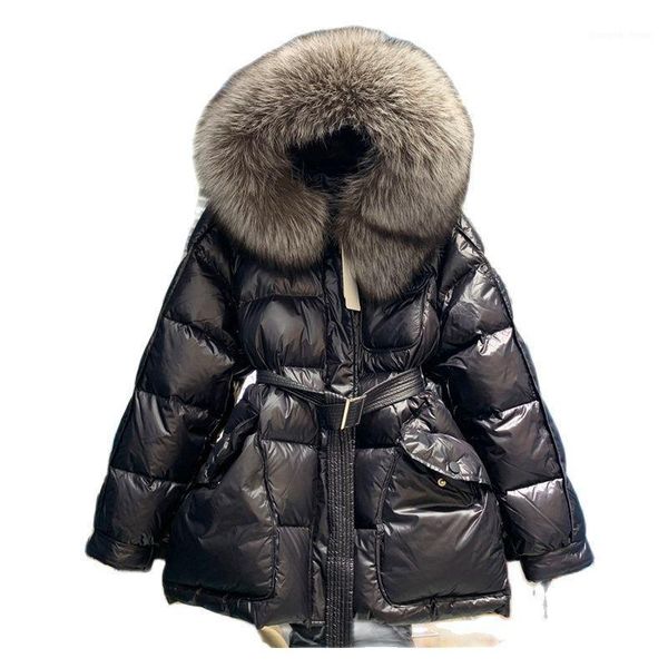 

women's down & parkas real natural fur winter jacket women white duck female midi-length parka thick warm hooded coat overcoat, Black