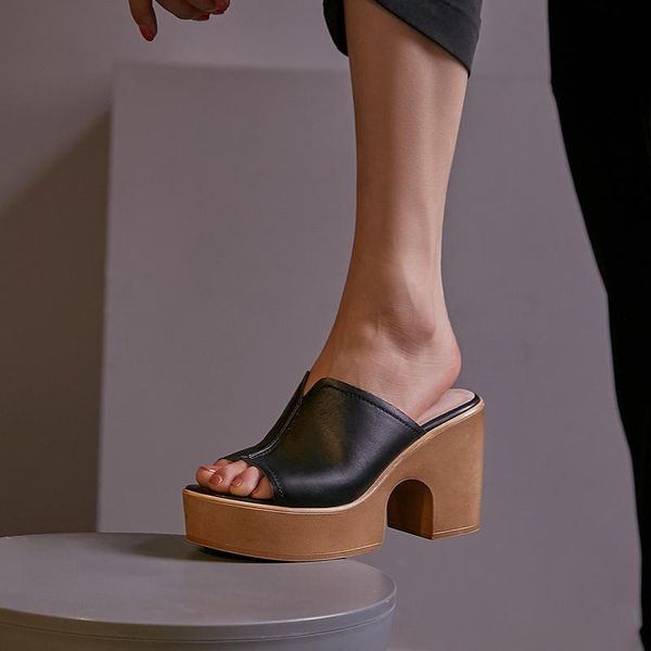 

dress shoes platform sandals for women genuine leather high heels open toe black beach fashion female sandalias de verano para mujer