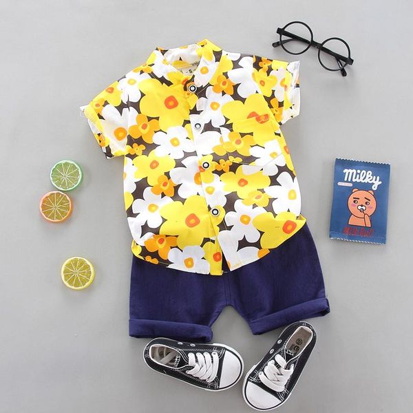 

clothing sets children's summer clothes boys and girls short sleeve shirt pants 2 pieces suit, White