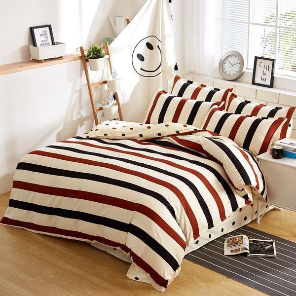

bedding sets striped dots print set ins style a/b double-sided pattern soft quilt cover flat sheet pillowcases fashion home oceania