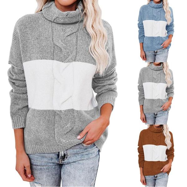 

women's sweaters jumpers stripe patchwork color sweater women high neck ladies long sleeve winter warm kintwear fashion, White;black