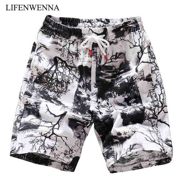 Männer Strand Shorts Mode Leinen Freizeit Lose Gerade Bequeme Bermuda Männer Sommer Marke Große Größe M-5XL 210716