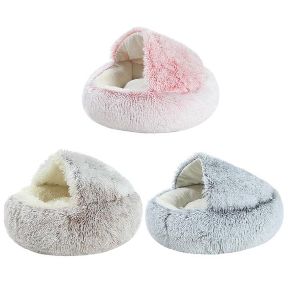 

cat beds & furniture round plush burrowing cave hooded bed indoor sleeping nest kitten cuddler warm cat's with hat