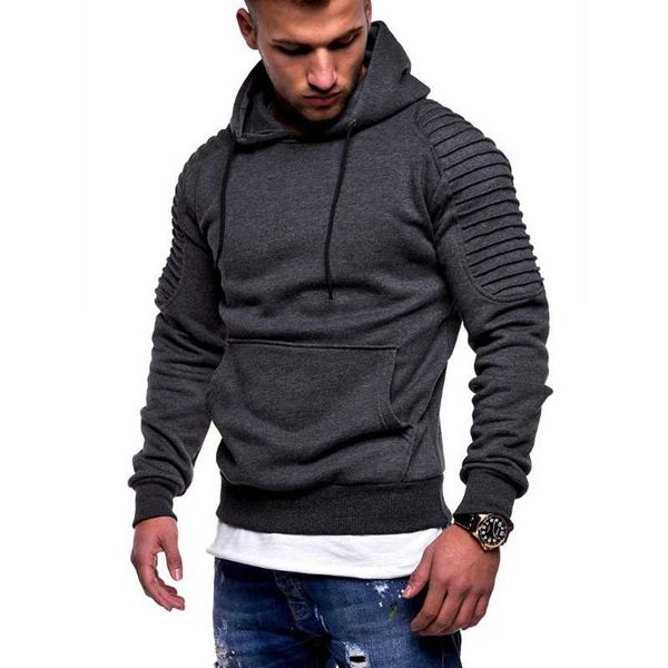

men's hoodies & sweatshirts hooded without liner casual three-dimensional patch pocket pullover striped pleated raglan sleeve man, Black