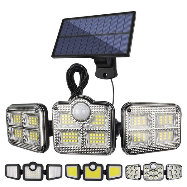 

solar lamps 138led light outdoor 3-heads adjustable waterproof motion sensor 270Â° wide angle illumination wall lamp remote