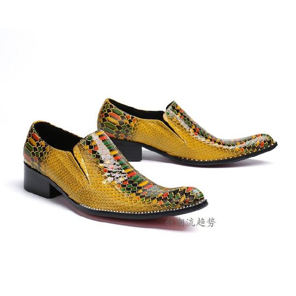 

dress shoes mens snakeskin pointy toe slip on youth party real leather formal mixed color d40, Black