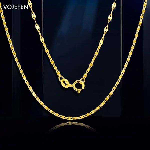 

vojefen au750 fashion 18k real gold dainty choker chain lips link necklaces fine jewelry for women, Silver