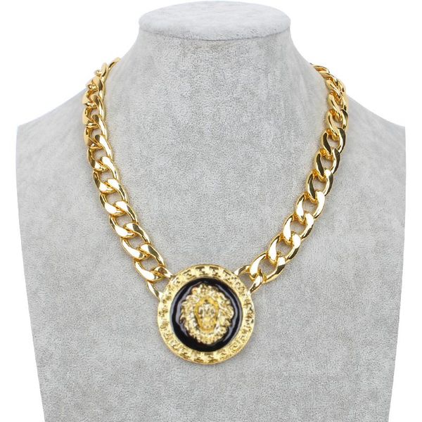 

chokers fashion lion heads pendants necklaces punk gold color chain men necklace statement girl hip hop alloy jewelry collar, Golden;silver
