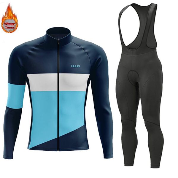 

racing sets huub winter fleece 2021 mens cycling jersey set mountian bicycle clothes wear ropa ciclismo bike clothing, Black;blue