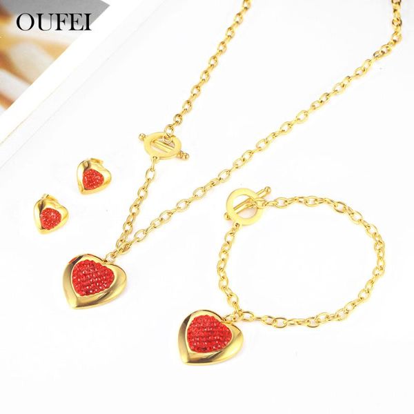 

earrings & necklace oufei stainless steel jewelry heart bracelet set woman 2021 accessories jewellery, Silver