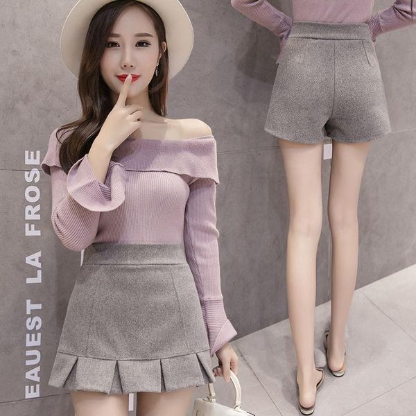 

women's shorts women high waist autumn winter lady's pants ropa mujer, White;black