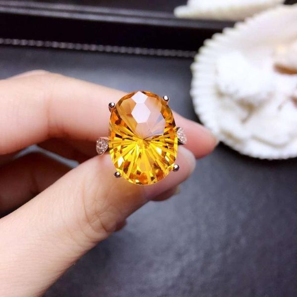 

cluster rings fashion yellow citrine ring fine jewelry 925 sterling silver big size natural gem bright color good cut party birthday present, Golden;silver